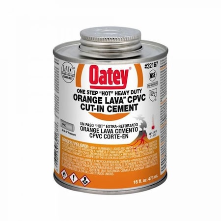 Oatey Lava CPVC CutIn Cement, Heavy Duty Hot, 32 oz, Translucent Liquid, Orange 32168